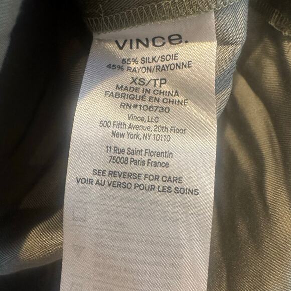 Vince Split Neck Silk Blend Tunic Blouse Long Sleeve Moss Green Size XS NWT - Picture 9 of 11